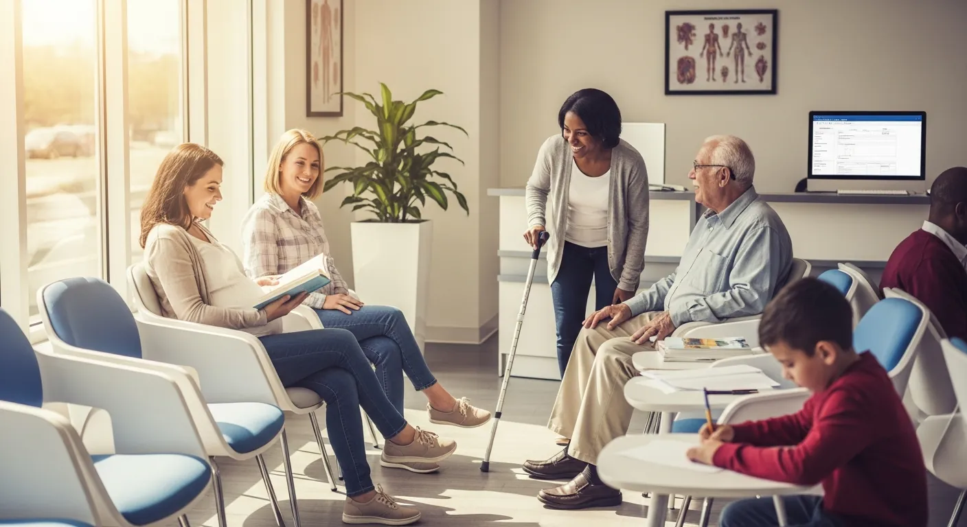 Doctor office waiting room representing healthcare access without insurance in 2026