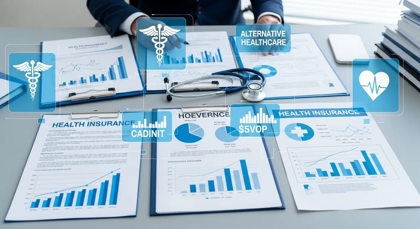 Health insurance documents and alternatives comparison on a desk representing healthcare options in 2026