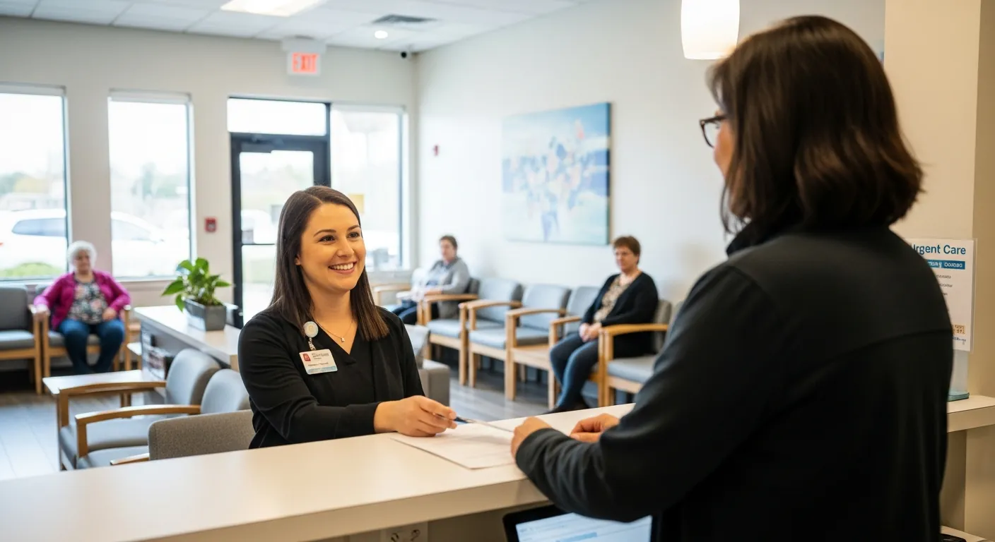 Person checking in at an urgent care clinic front desk